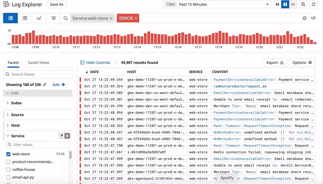 Logs explorer in Datadog