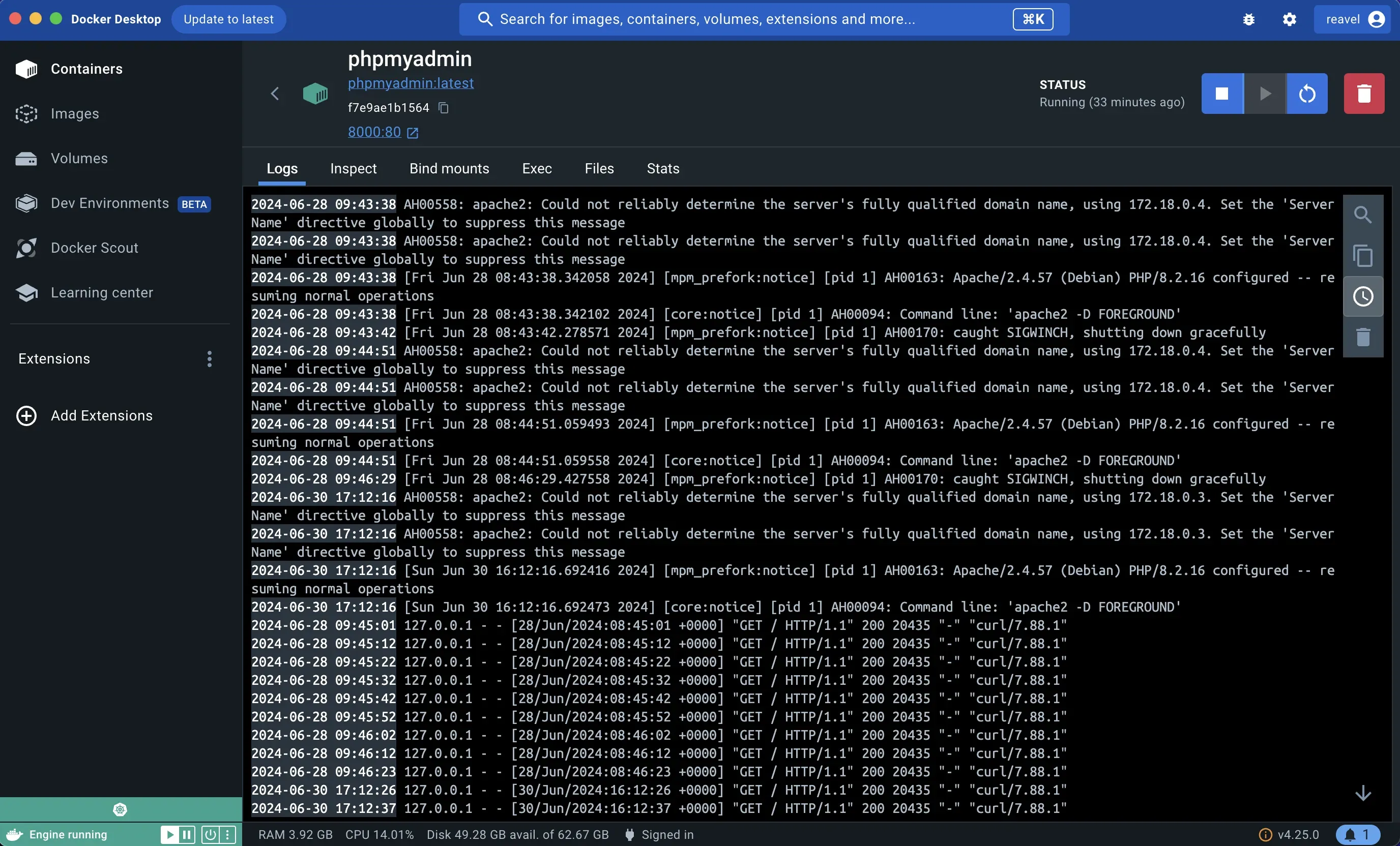 Docker container logs