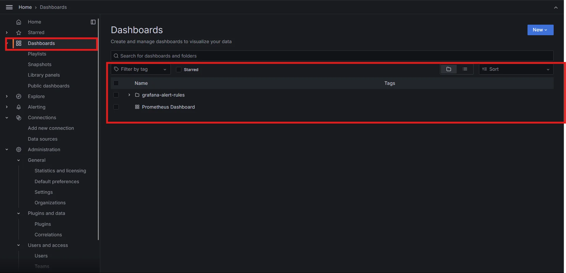 Selecting dashboards in Grafana